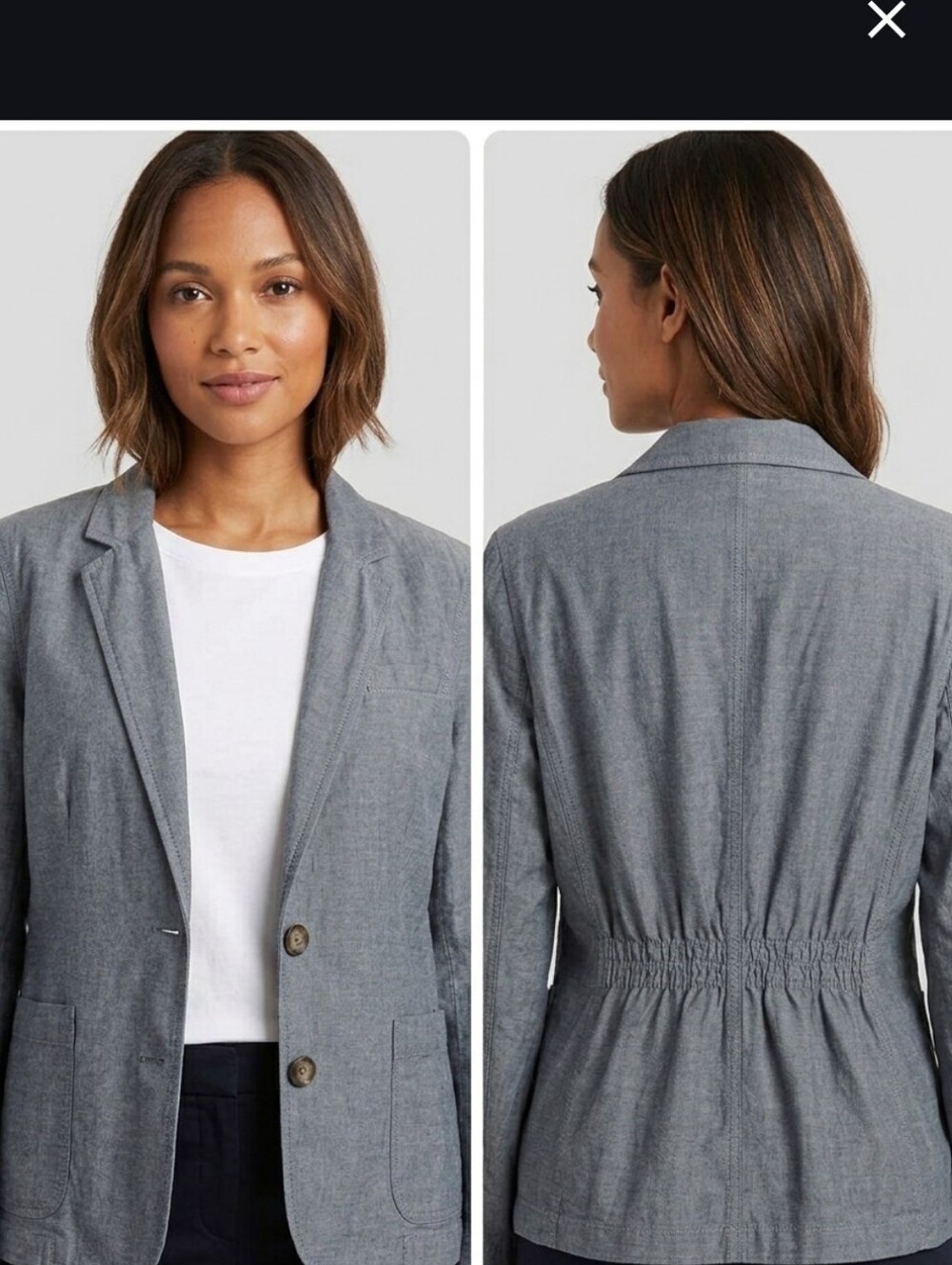 Loft Ann Taylor Jacket Cotton Denim Slate Blue Lined Blazer Sz 14P Petite *EUC